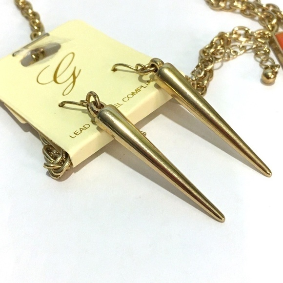 3/$29! Long Orange Gold Statement Necklace Spikes - Picture 7 of 8